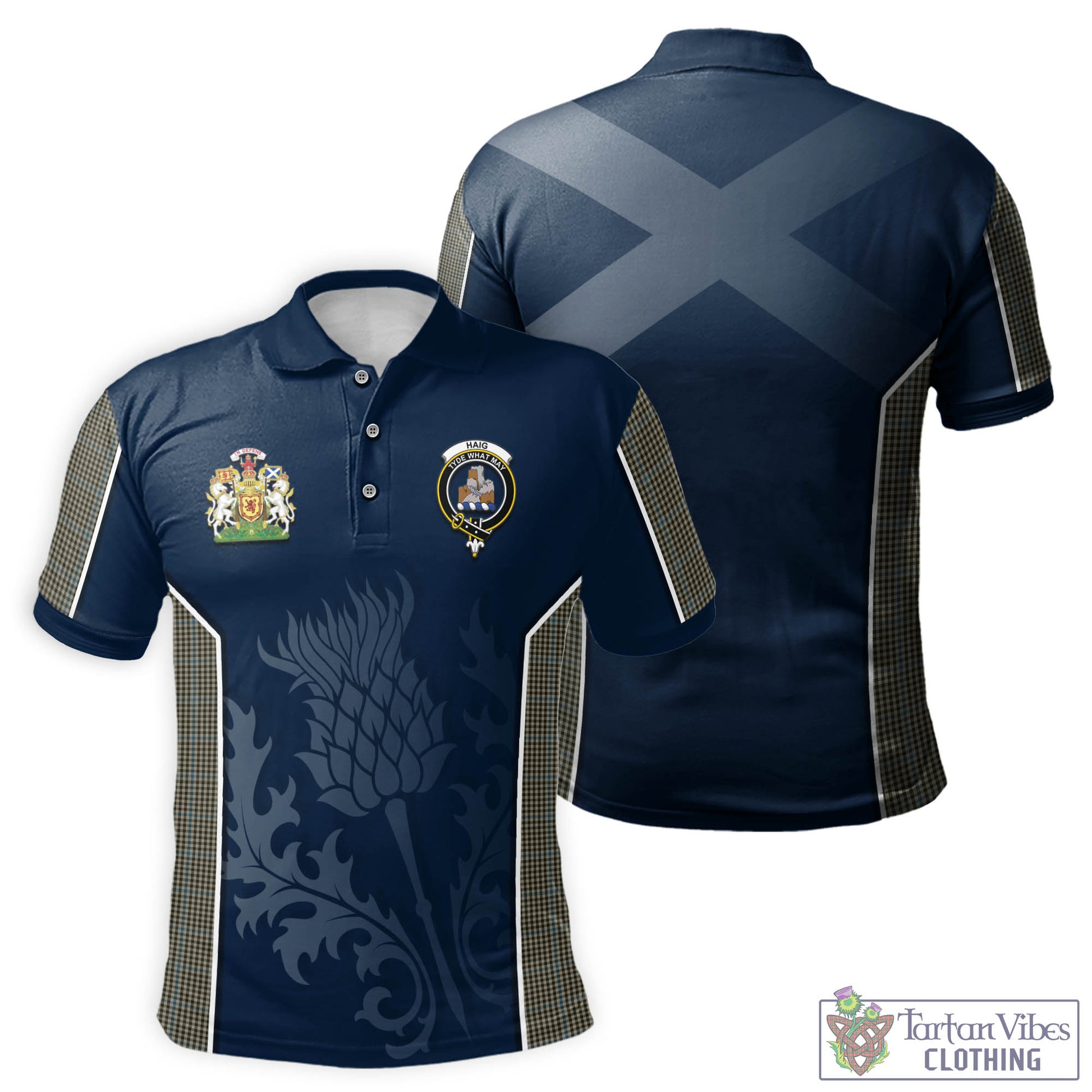 Tartan Vibes Clothing Haig Tartan Men's Polo Shirt with Family Crest and Scottish Thistle Vibes Sport Style