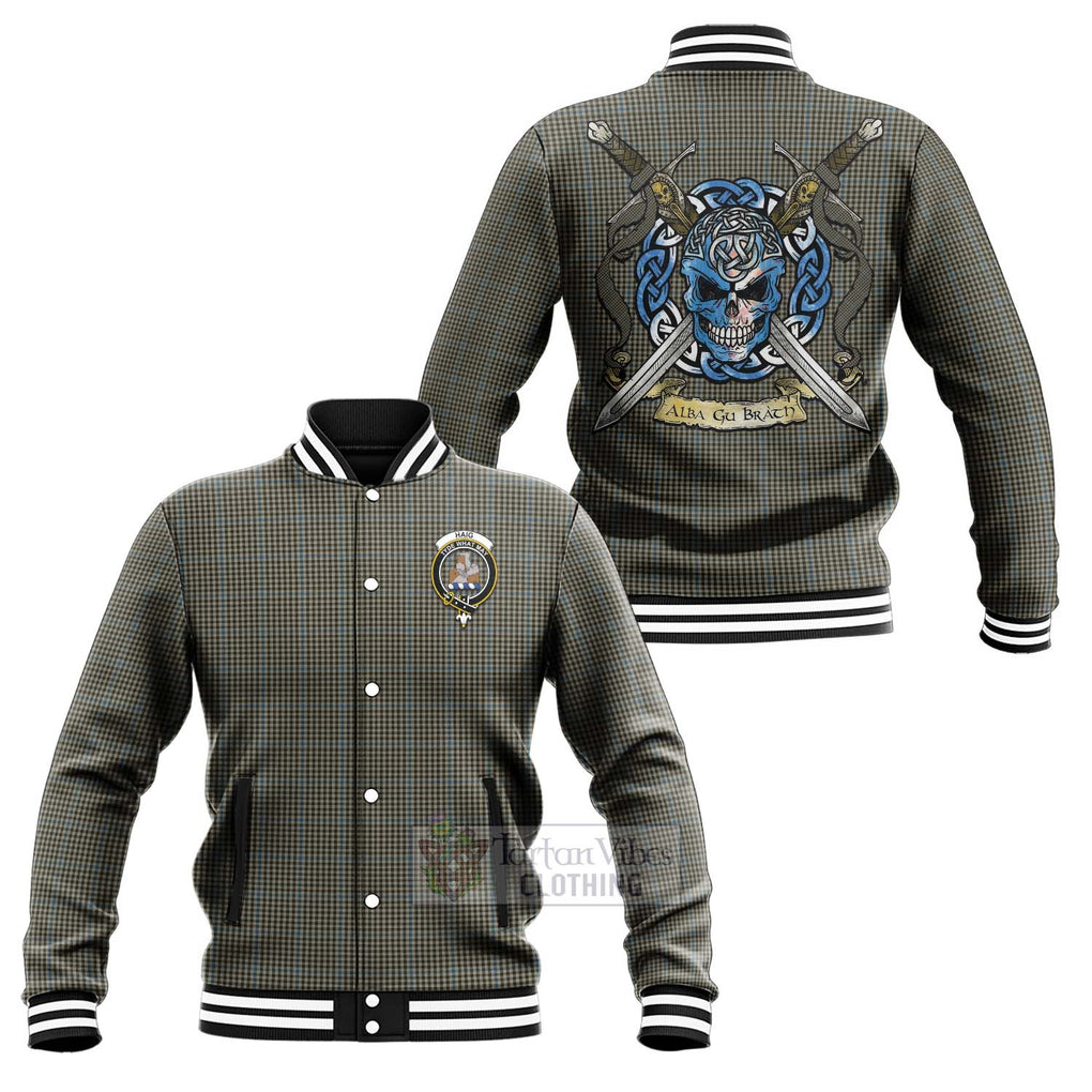 Tartan Vibes Clothing Haig Tartan Baseball Jacket with Family Crest Celtic Skull Style