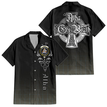 Haig Tartan Short Sleeve Button Up Shirt Featuring Alba Gu Brath Family Crest Celtic Inspired