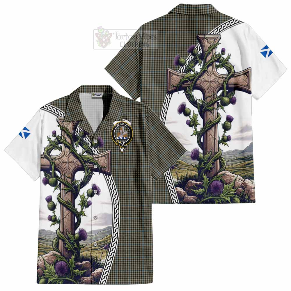 Tartan Vibes Clothing Haig Tartan Short Sleeve Button Shirt with Family Crest and St. Andrew's Cross Accented by Thistle Vines