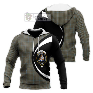 Haig Tartan Knitted Hoodie with Family Crest Circle Style