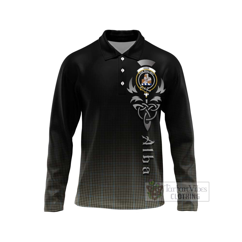 Tartan Vibes Clothing Haig Tartan Long Sleeve Polo Shirt Featuring Alba Gu Brath Family Crest Celtic Inspired