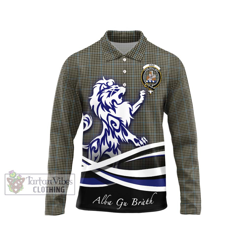 Haig Tartan Long Sleeve Polo Shirt with Alba Gu Brath Regal Lion Emblem Unisex - Tartanvibesclothing Shop