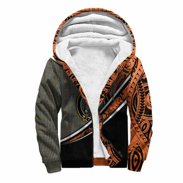 Haig Crest Tartan Sherpa Hoodie with Polynesian Vibes Style - Orange Version