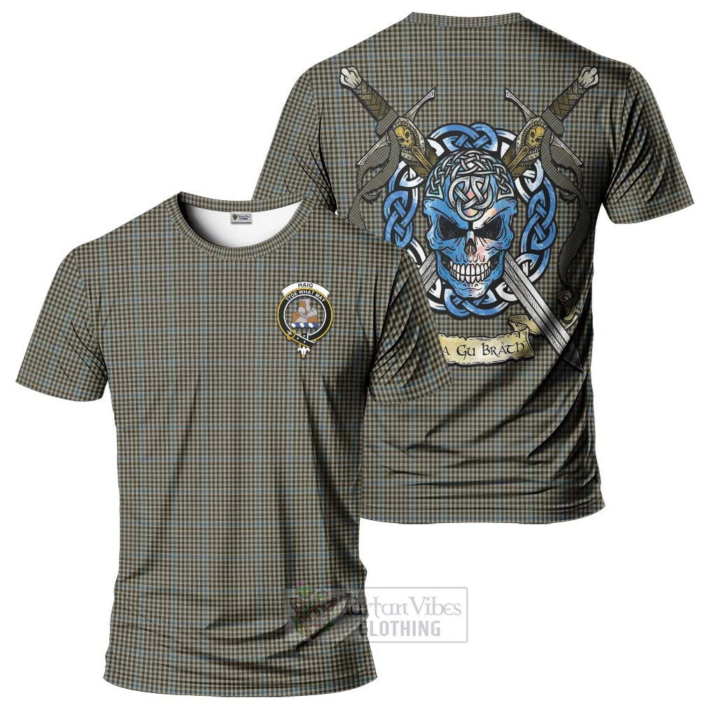 Tartan Vibes Clothing Haig Tartan T-Shirt with Family Crest Celtic Skull Style