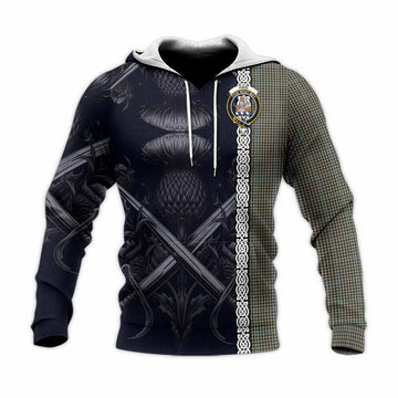 Haig Tartan Knitted Hoodie with Family Crest Cross Sword Thistle Celtic Vibes