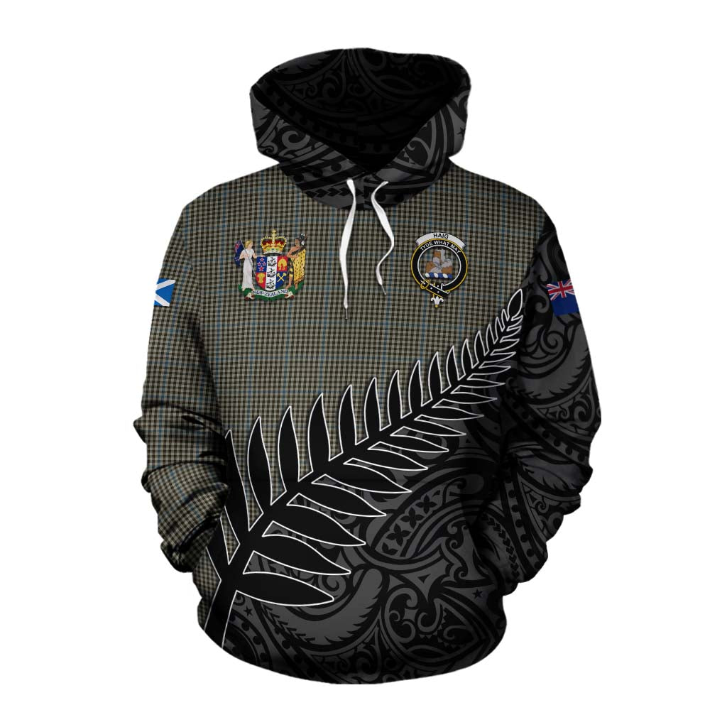 Tartan Vibes Clothing Haig Crest Tartan Cotton Hoodie with New Zealand Silver Fern Half Style