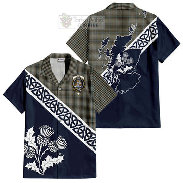 Haig Tartan Short Sleeve Button Shirt Featuring Thistle and Scotland Map