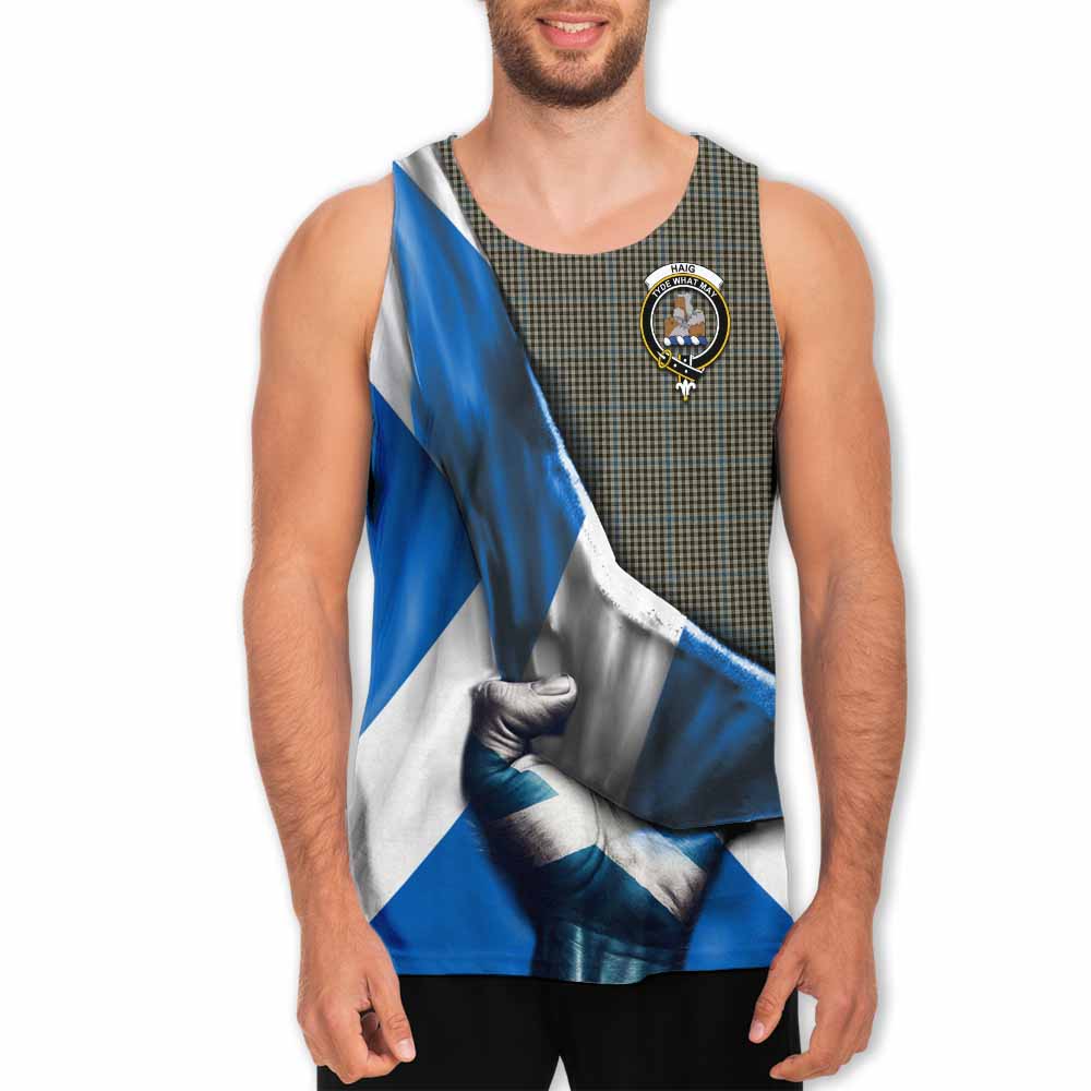 Tartan Vibes Clothing Haig Tartan Men's Tank Top with Family Crest Scotland Patriotic Style