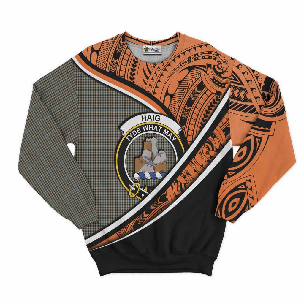 Tartan Vibes Clothing Haig Crest Tartan Sweatshirt with Maori Tattoo Style - Orange Version