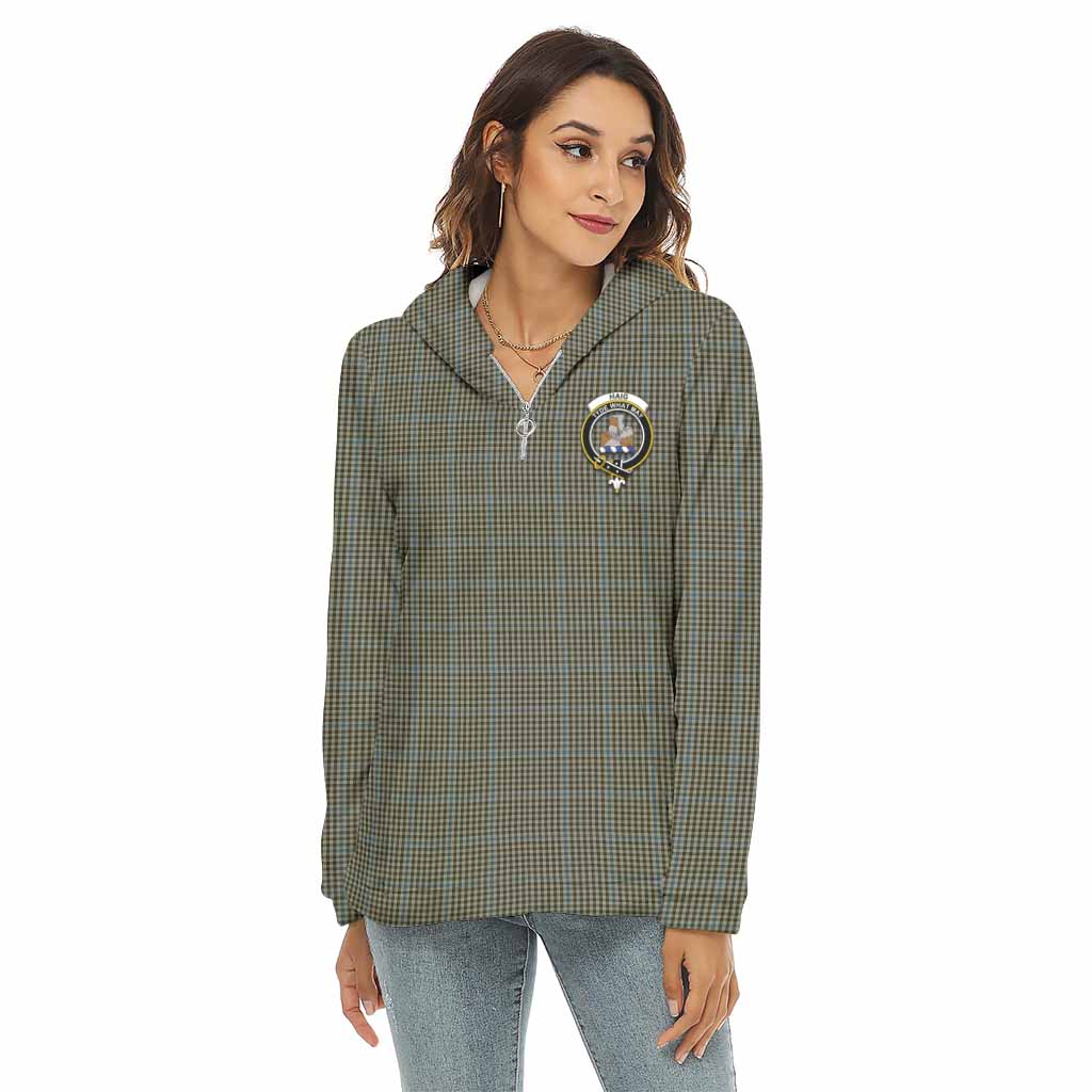 Tartan Vibes Clothing Haig Tartan Crest Women's Borg  Half Zip Fleece Hoodie