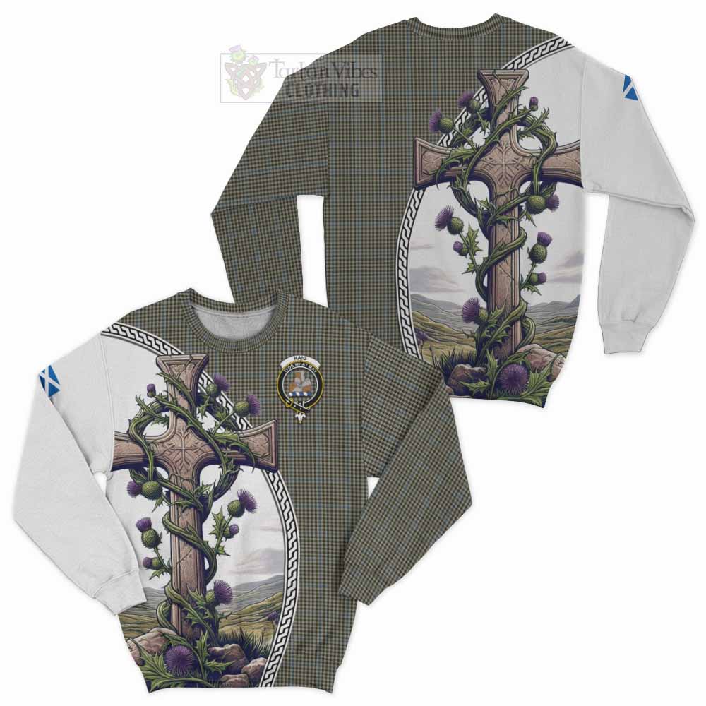 Tartan Vibes Clothing Haig Tartan Sweatshirt with Family Crest and St. Andrew's Cross Accented by Thistle Vines