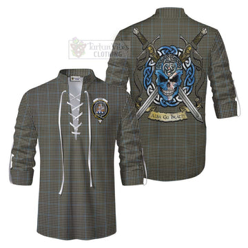 Haig Tartan Ghillie Kilt Shirt with Family Crest Celtic Skull Style