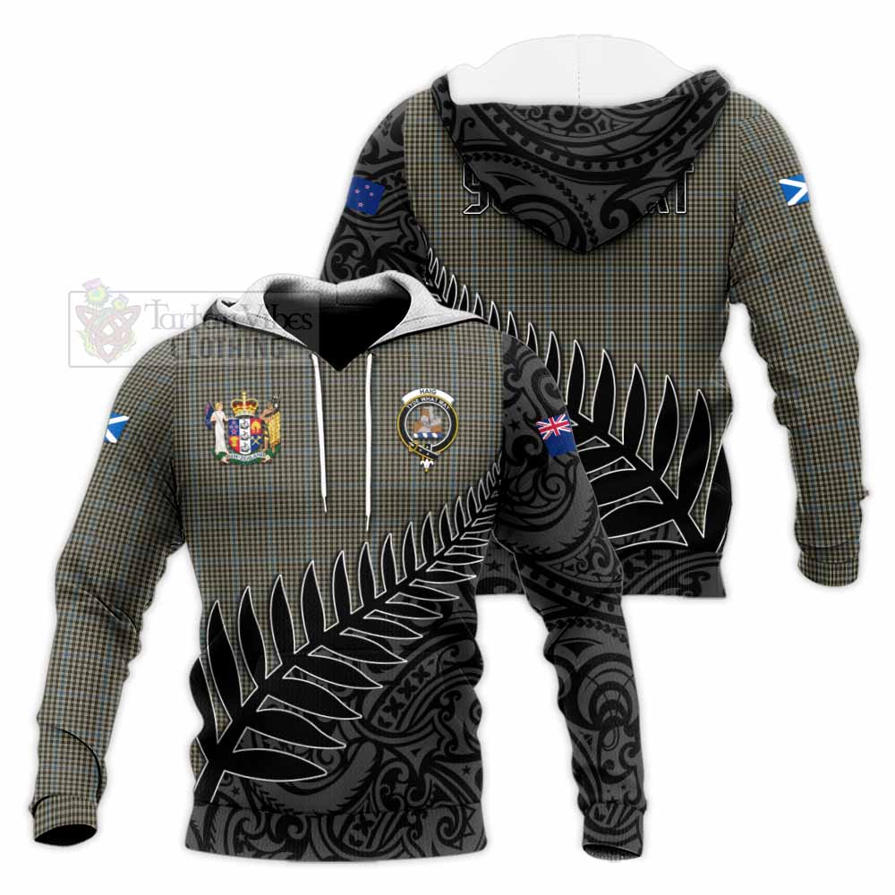 Tartan Vibes Clothing Haig Crest Tartan Knitted Hoodie with New Zealand Silver Fern Half Style