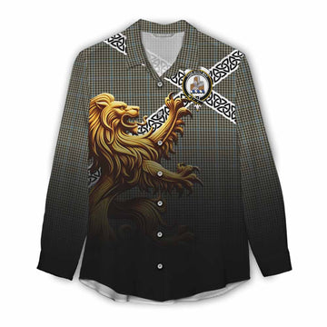 Haig Crest Tartan Women's Casual Shirt with Golden Lion Emblem Celtic Style Female - Tartan Vibes Clothing