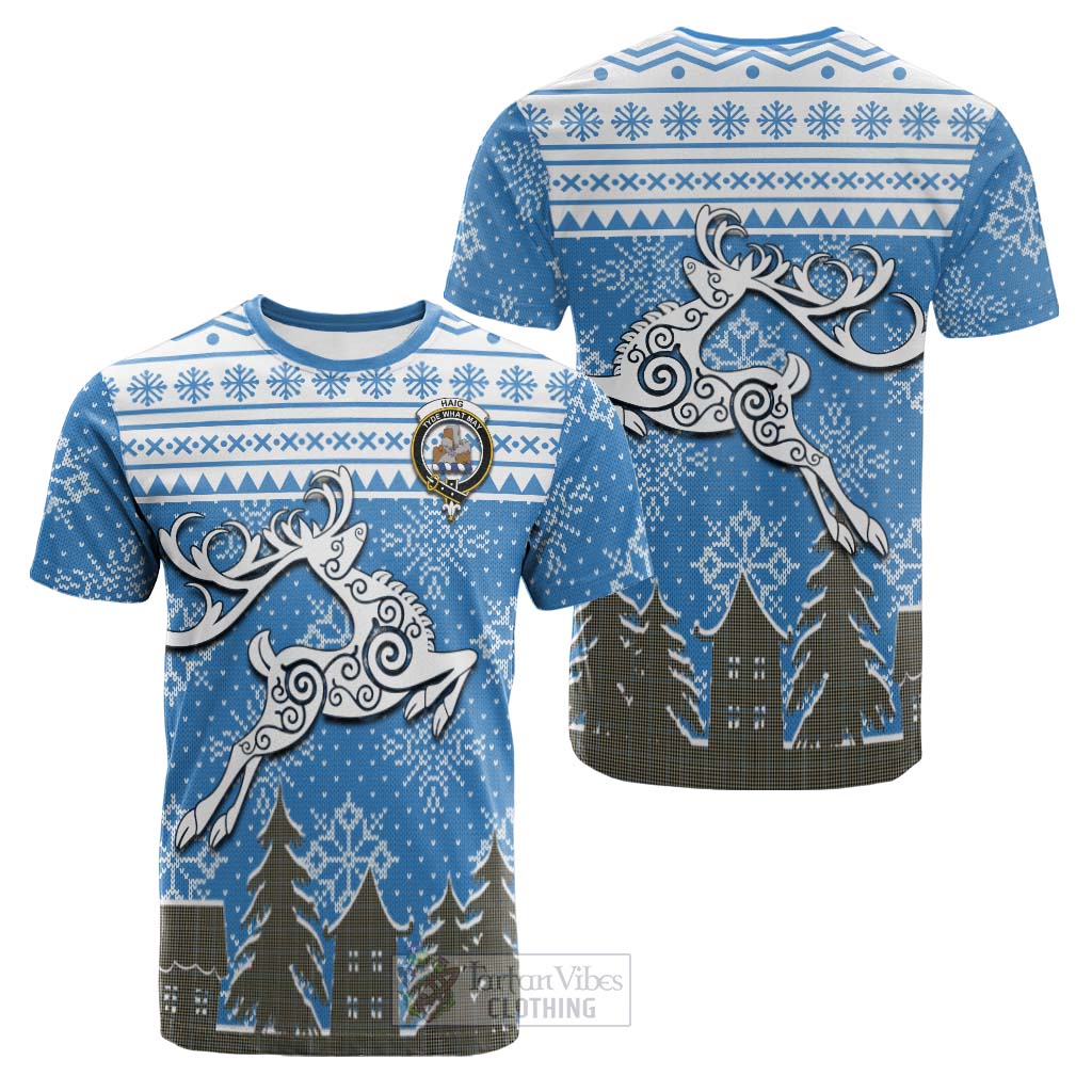 Tartan Vibes Clothing Haig Clan Christmas Cotton T-shirt Celtic Reindeer Style