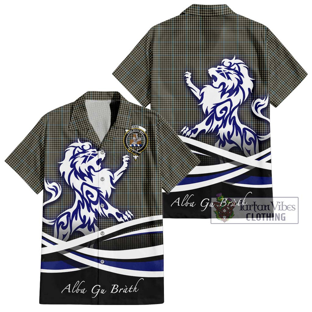 Haig Tartan Short Sleeve Button Shirt with Alba Gu Brath Regal Lion Emblem Kid - Tartanvibesclothing Shop