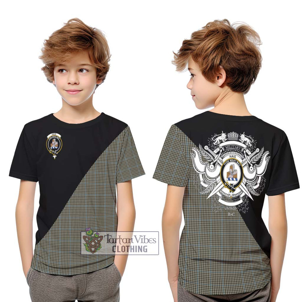 Haig Tartan Kid T-Shirt with Family Crest and Military Logo Style Youth XL Size14 - Tartanvibesclothing Shop