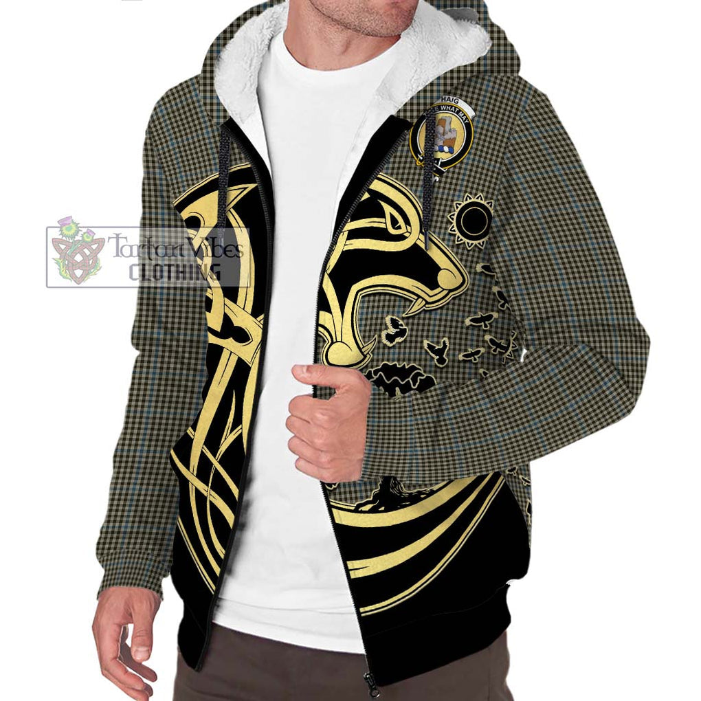 Haig Tartan Sherpa Hoodie with Family Crest Celtic Wolf Style Unisex S - Tartan Vibes Clothing