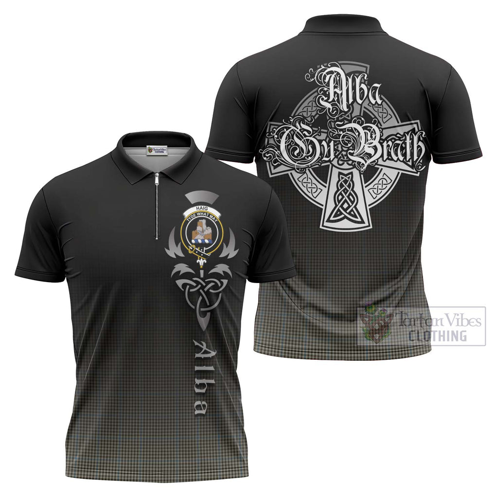 Tartan Vibes Clothing Haig Tartan Zipper Polo Shirt Featuring Alba Gu Brath Family Crest Celtic Inspired