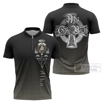 Haig Tartan Zipper Polo Shirt Featuring Alba Gu Brath Family Crest Celtic Inspired