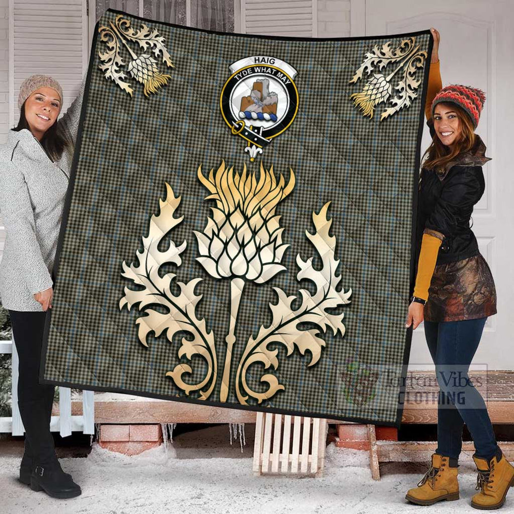 Tartan Vibes Clothing Haig Tartan Quilt with Family Crest and Golden Thistle Style