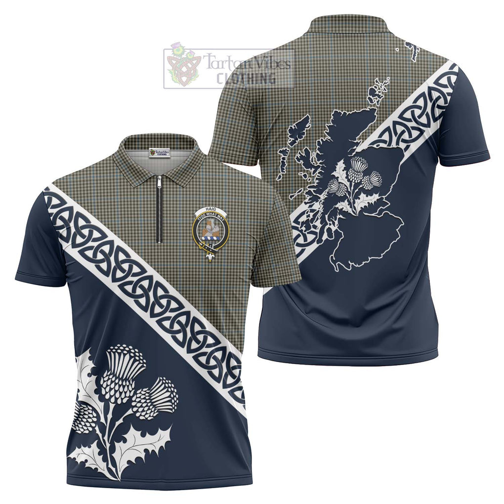 Tartan Vibes Clothing Haig Tartan Zipper Polo Shirt Featuring Thistle and Scotland Map