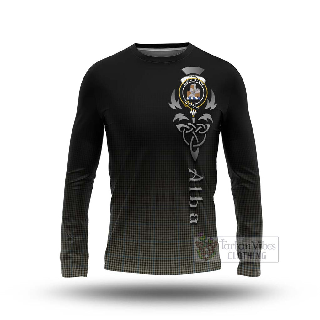 Tartan Vibes Clothing Haig Tartan Long Sleeve T-Shirt Featuring Alba Gu Brath Family Crest Celtic Inspired