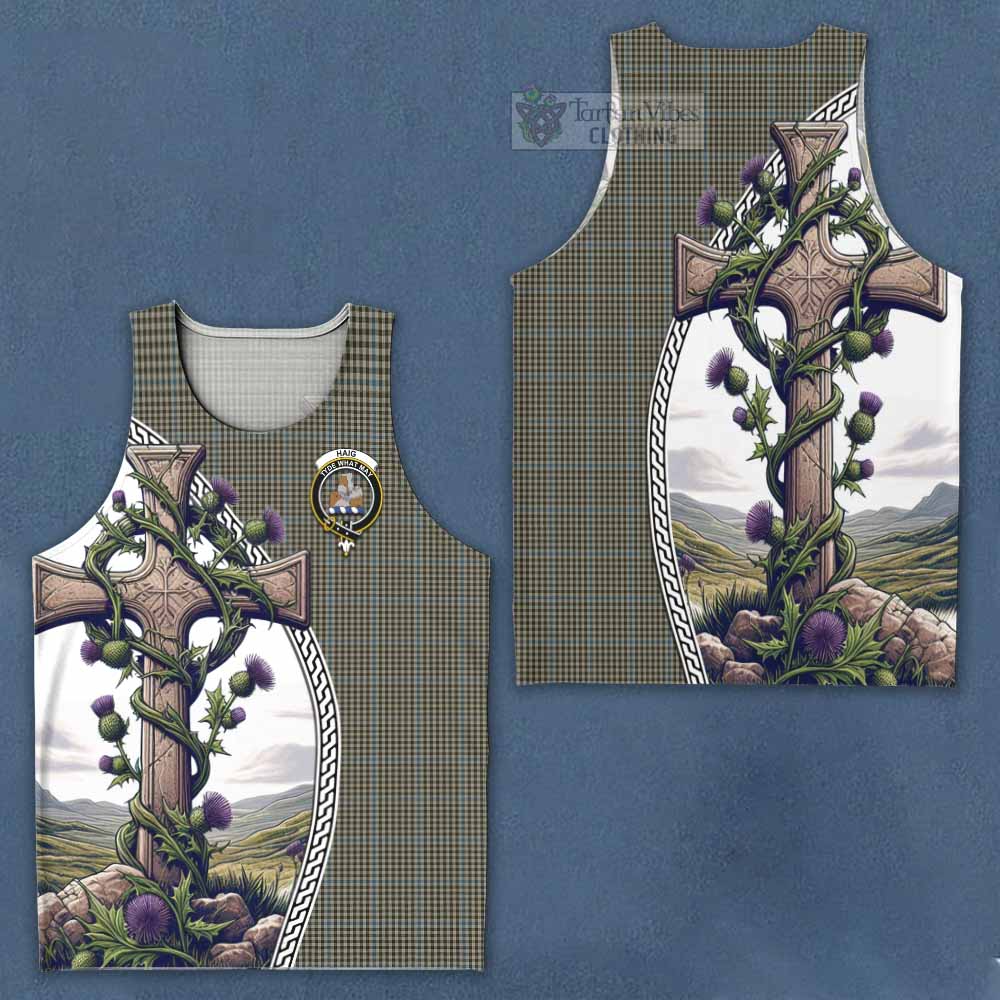 Tartan Vibes Clothing Haig Tartan Men's Tank Top with Family Crest and St. Andrew's Cross Accented by Thistle Vines