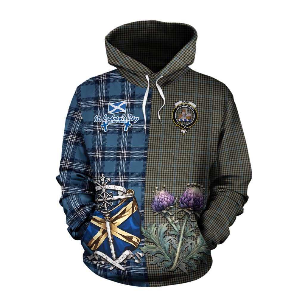 Tartan Vibes Clothing Haig Tartan Cotton Hoodie Happy St. Andrew's Day Half Tartan Style