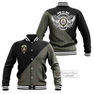 Haig Tartan Baseball Jacket with Family Crest and Military Logo Style