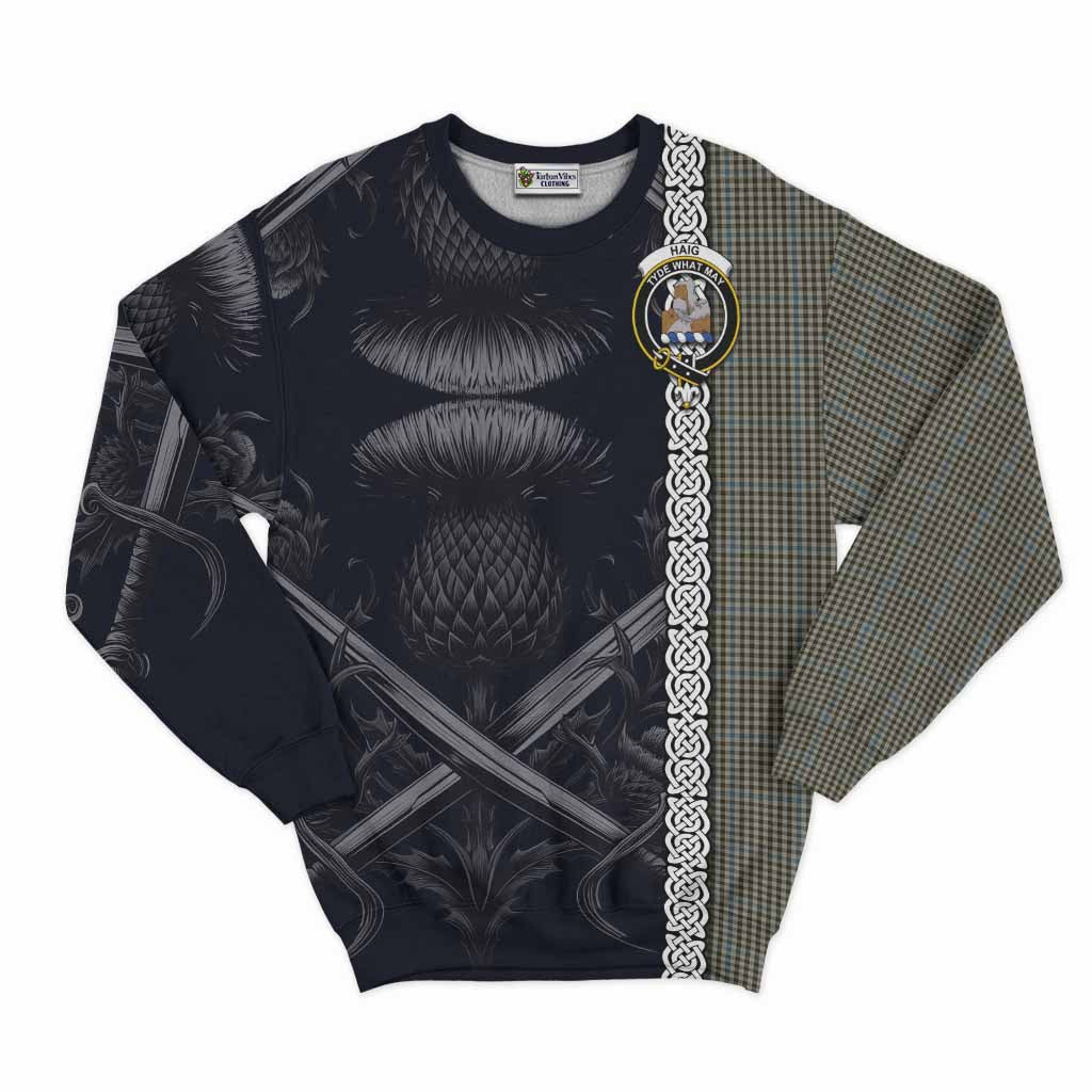 Tartan Vibes Clothing Haig Tartan Sweatshirt with Family Crest Cross Sword Thistle Celtic Vibes