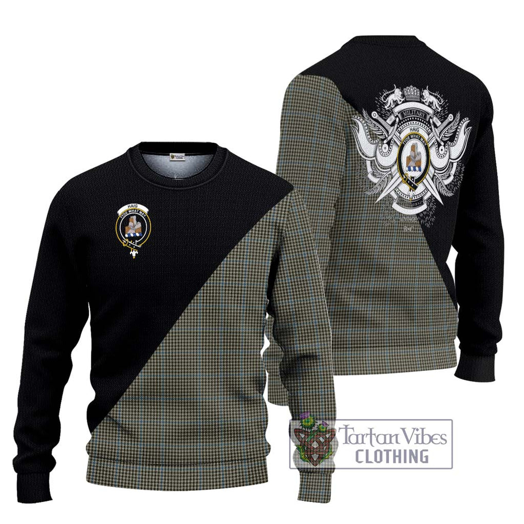 Haig Tartan Knitted Sweater with Family Crest and Military Logo Style Unisex - Tartanvibesclothing Shop