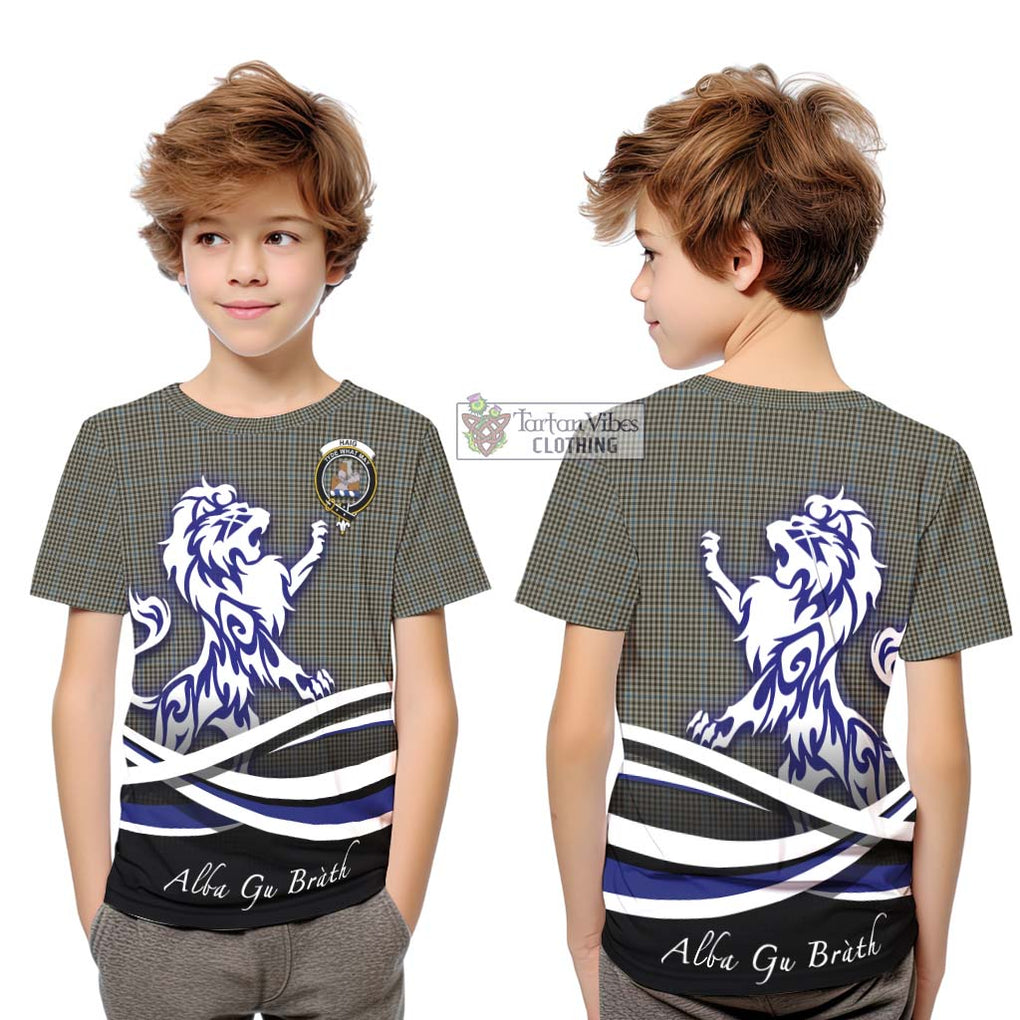 Haig Tartan Kid T-Shirt with Alba Gu Brath Regal Lion Emblem Youth XL Size14 - Tartanvibesclothing Shop