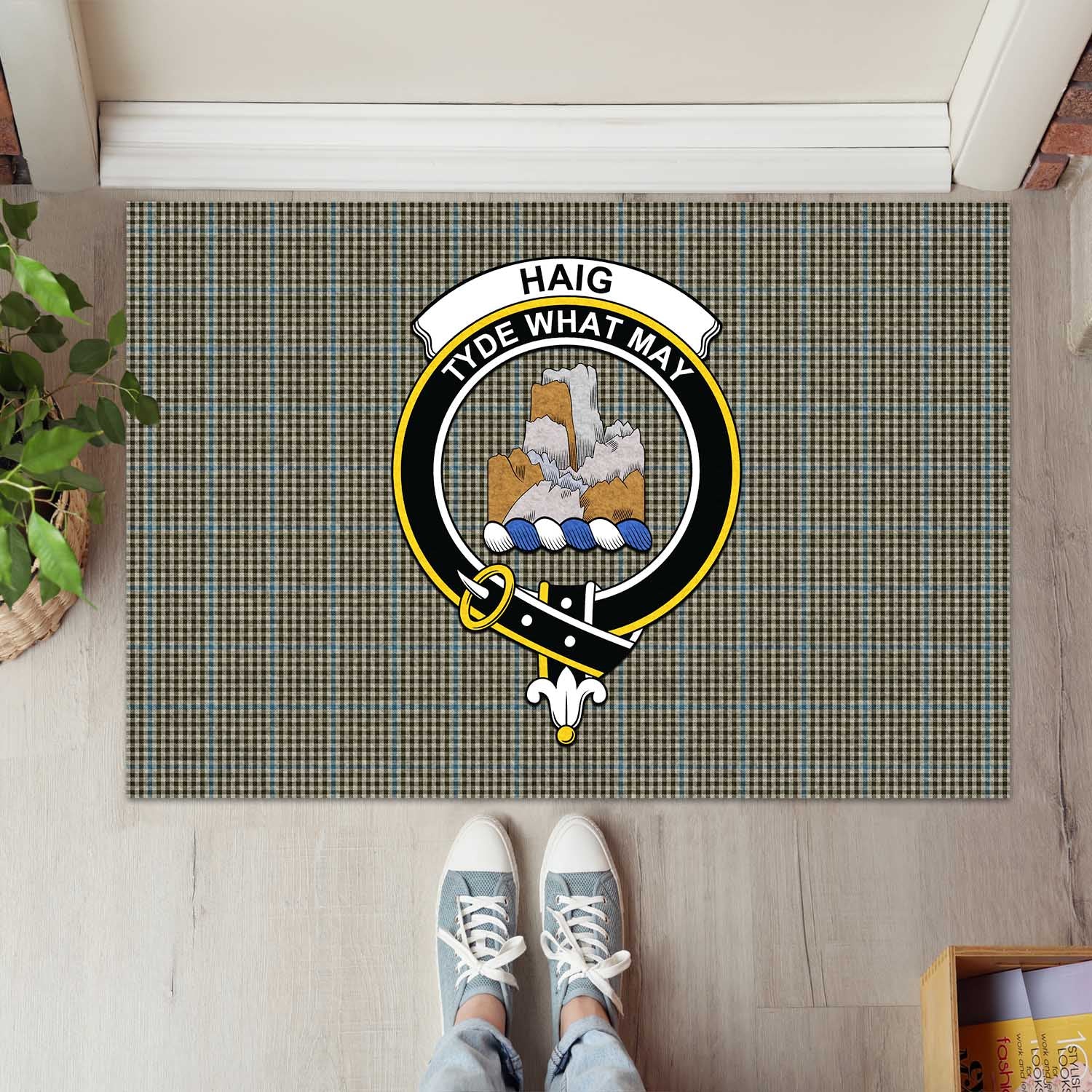 Haig Tartan Door Mat with Family Crest - Tartanvibesclothing