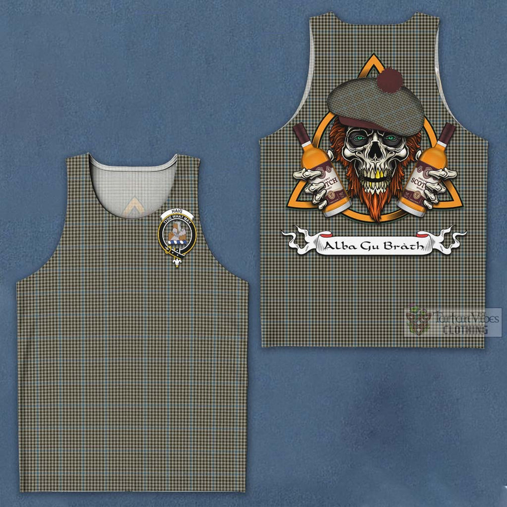 Tartan Vibes Clothing Haig Tartan Men's Tank Top with Family Crest and Bearded Skull Holding Bottles of Whiskey