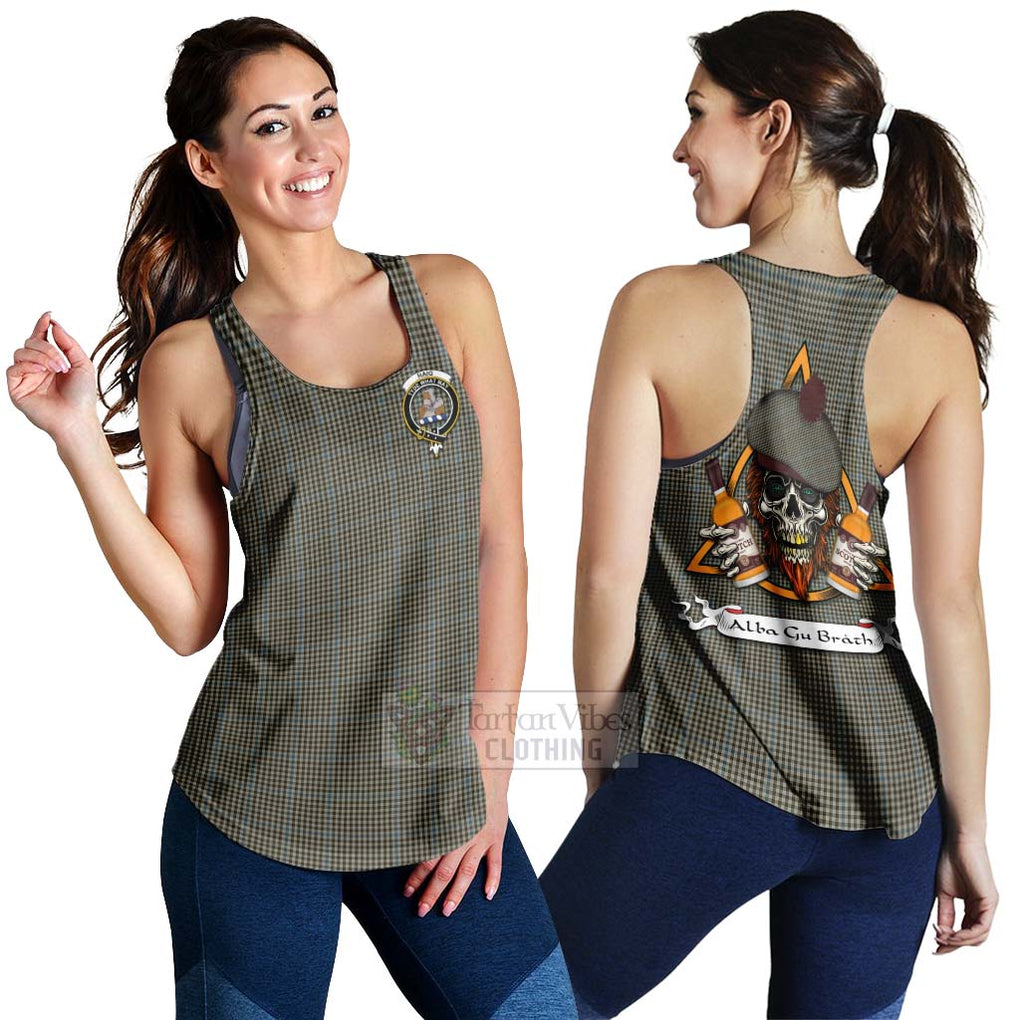 Tartan Vibes Clothing Haig Tartan Women's Racerback Tanks with Family Crest and Bearded Skull Holding Bottles of Whiskey