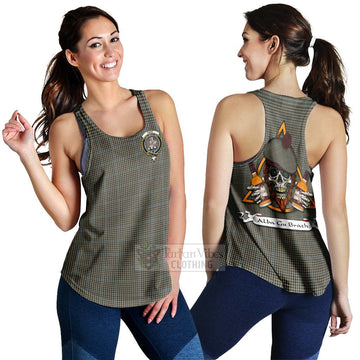 Haig Tartan Women's Racerback Tanks with Family Crest and Bearded Skull Holding Bottles of Whiskey