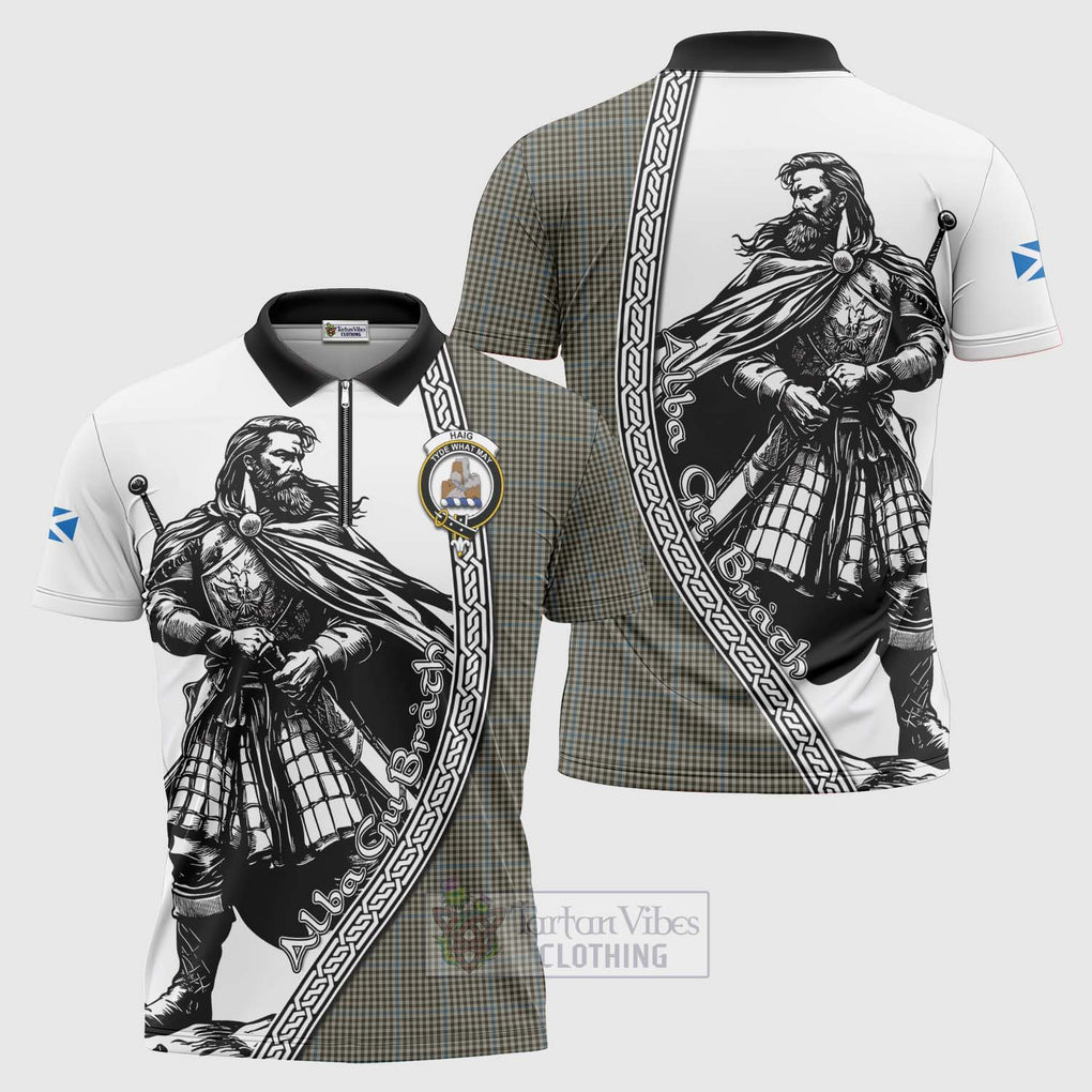 Tartan Vibes Clothing Haig Tartan Clan Crest Zipper Polo Shirt with Highlander Warrior Celtic Style