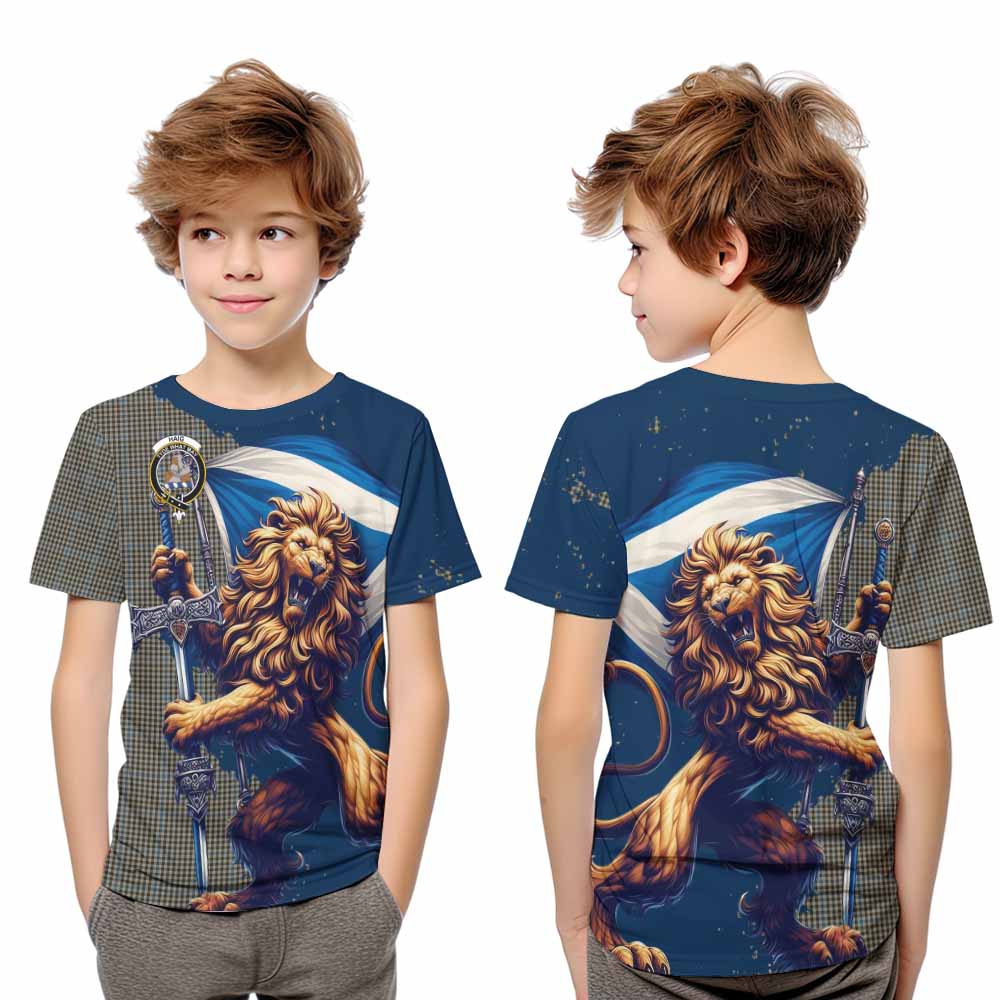 Tartan Vibes Clothing Haig Tartan Family Crest Kid T-Shirt with Scottish Majestic Lion