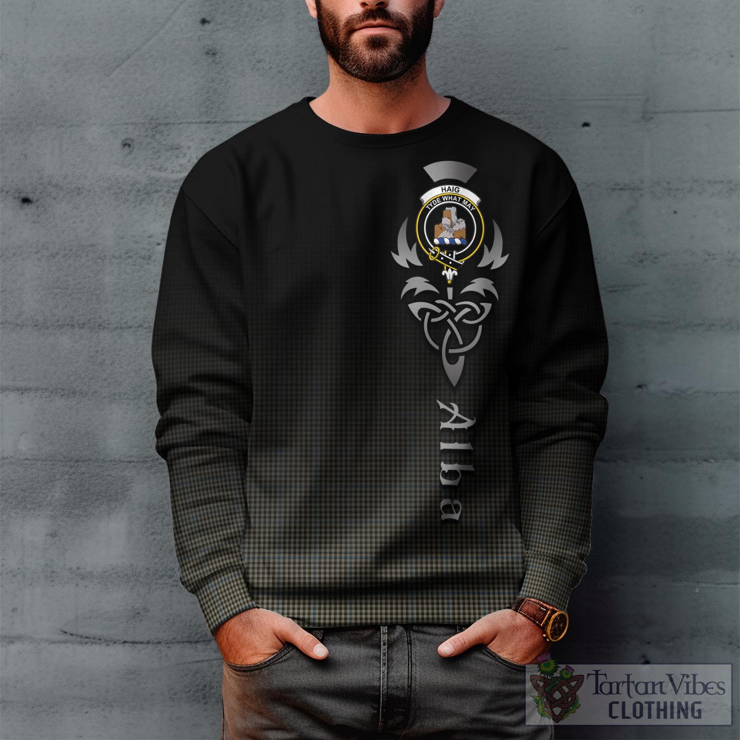 Tartan Vibes Clothing Haig Tartan Sweatshirt Featuring Alba Gu Brath Family Crest Celtic Inspired