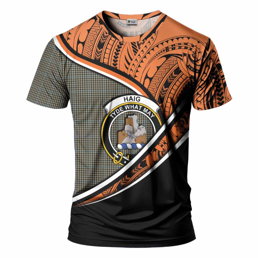 Tartan Vibes Clothing Haig Crest Tartan T-Shirt with Maori Tattoo Style - Orange Version