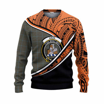 Haig Crest Tartan Knitted Sweater with Polynesian Vibes Style - Orange Version