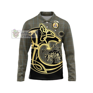 Haig Tartan Long Sleeve Polo Shirt with Family Crest Celtic Wolf Style