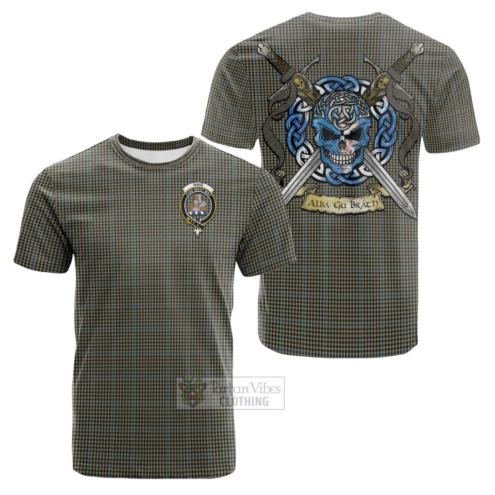 Tartan Vibes Clothing Haig Tartan Cotton T-shirt with Family Crest Celtic Skull Style