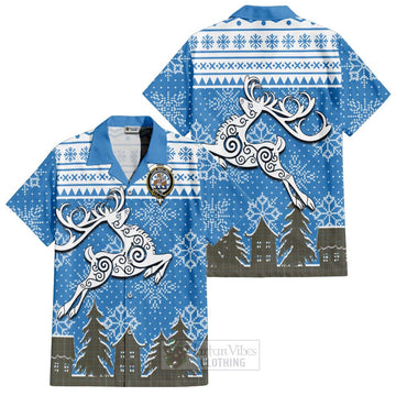 Haig Clan Christmas Short Sleeve Button Shirt Celtic Reindeer Style