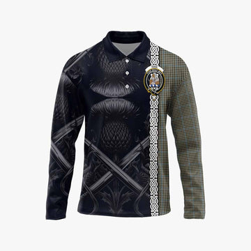 Haig Tartan Long Sleeve Polo Shirt with Family Crest Cross Sword Thistle Celtic Vibes