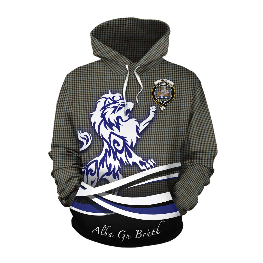 Tartan Vibes Clothing Haig Tartan Cotton Hoodie with Alba Gu Brath Regal Lion Emblem