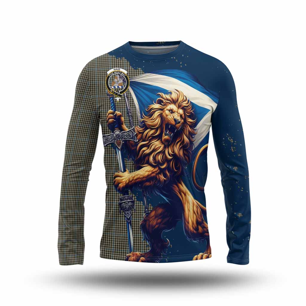 Tartan Vibes Clothing Haig Tartan Family Crest Long Sleeve T-Shirt with Scottish Majestic Lion