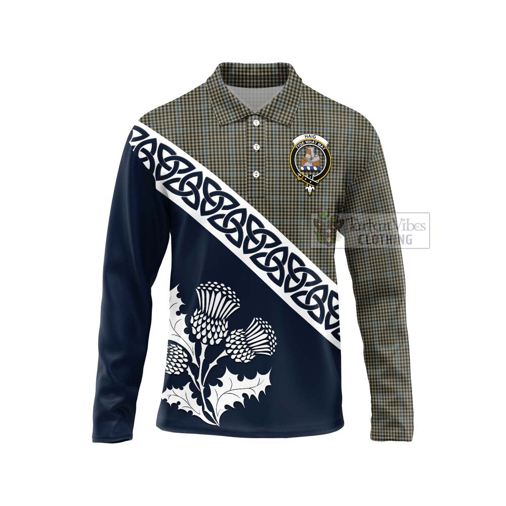 Tartan Vibes Clothing Haig Tartan Long Sleeve Polo Shirt Featuring Thistle and Scotland Map